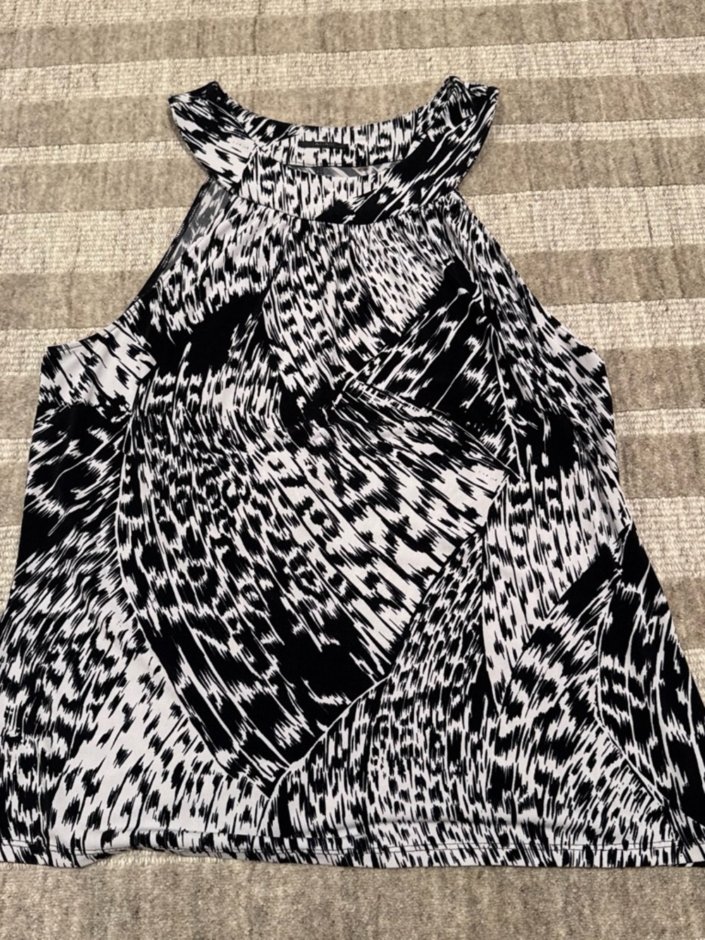 Tahari Black and White Abstract Halter Neck Blouse